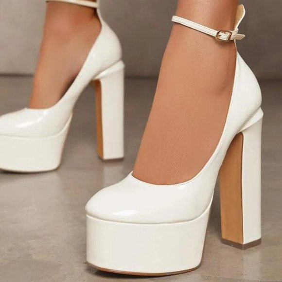 . Shoes - Almond Toe Platform Block Heels white